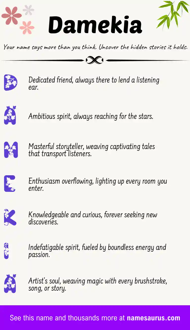 Acrostic poem about Damekia.