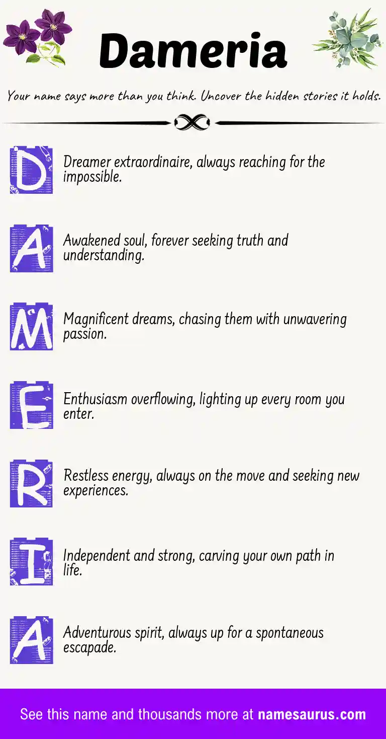 Acrostic poem about Dameria.