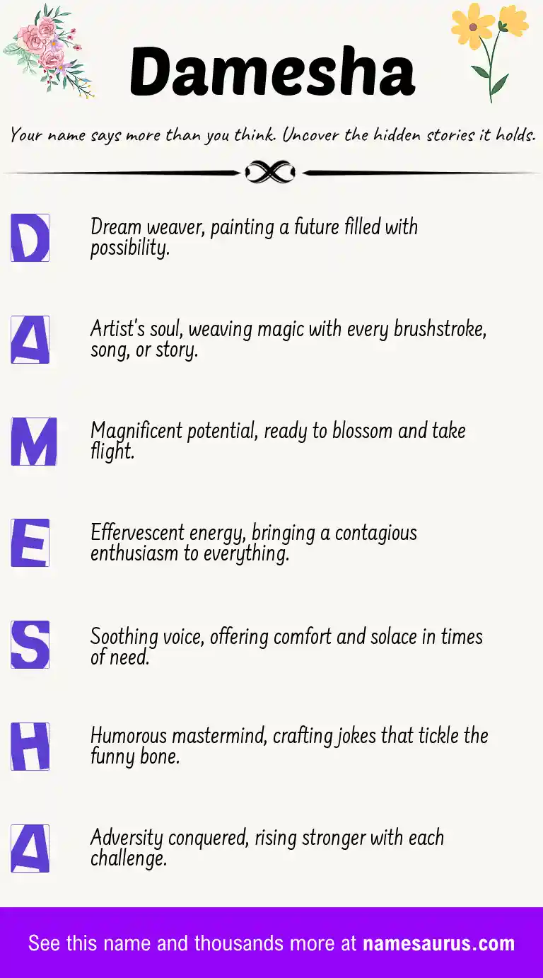 Acrostic poem about Damesha.