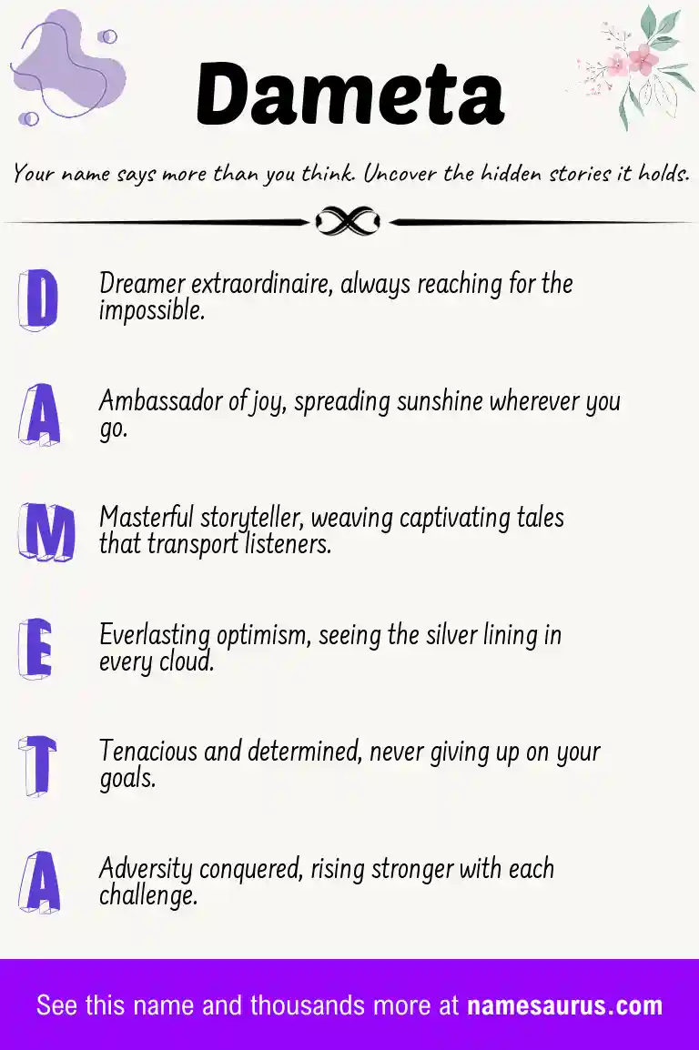 Acrostic poem about Dameta.