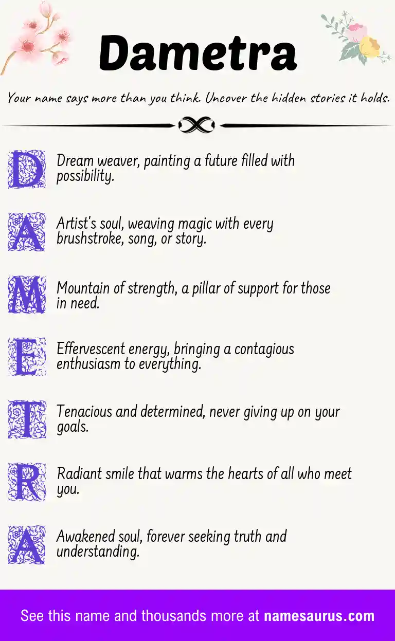 Acrostic poem about Dametra.
