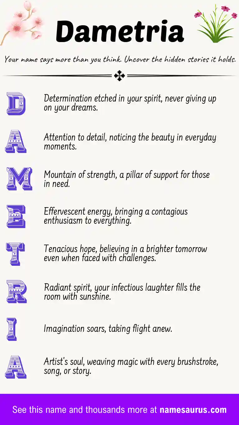 Acrostic poem about Dametria.