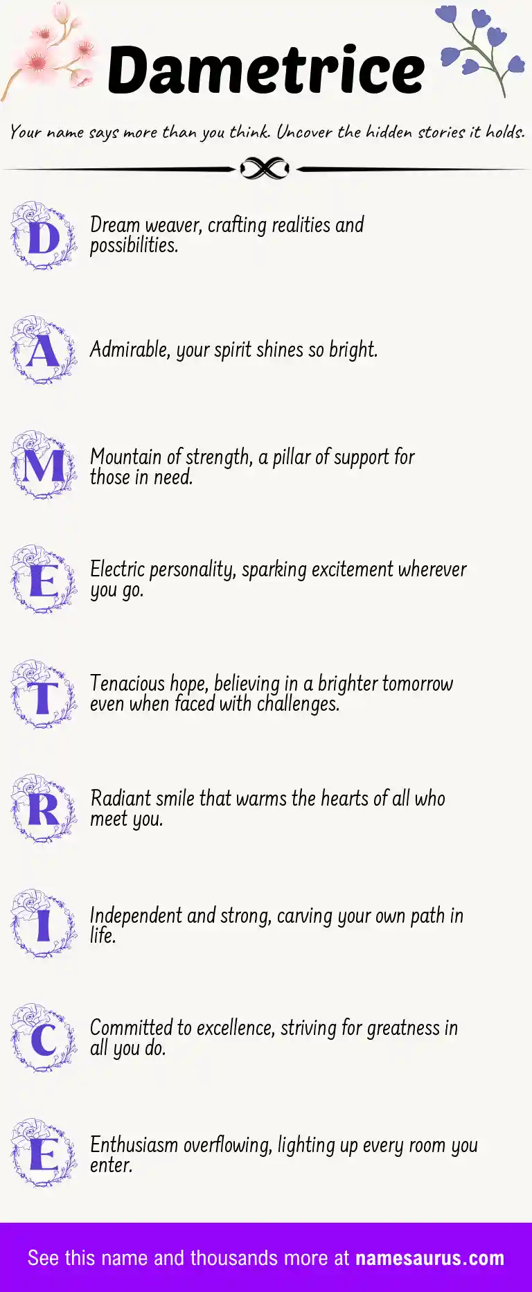 Acrostic poem about Dametrice.
