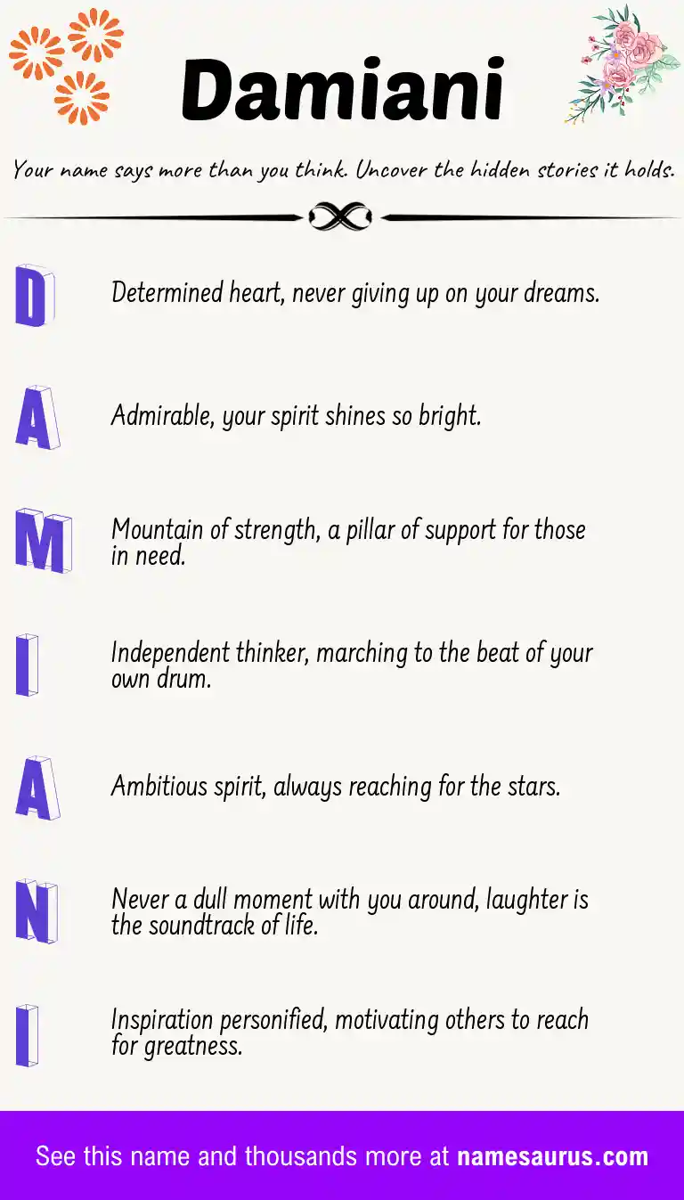 Acrostic poem about Damiani.