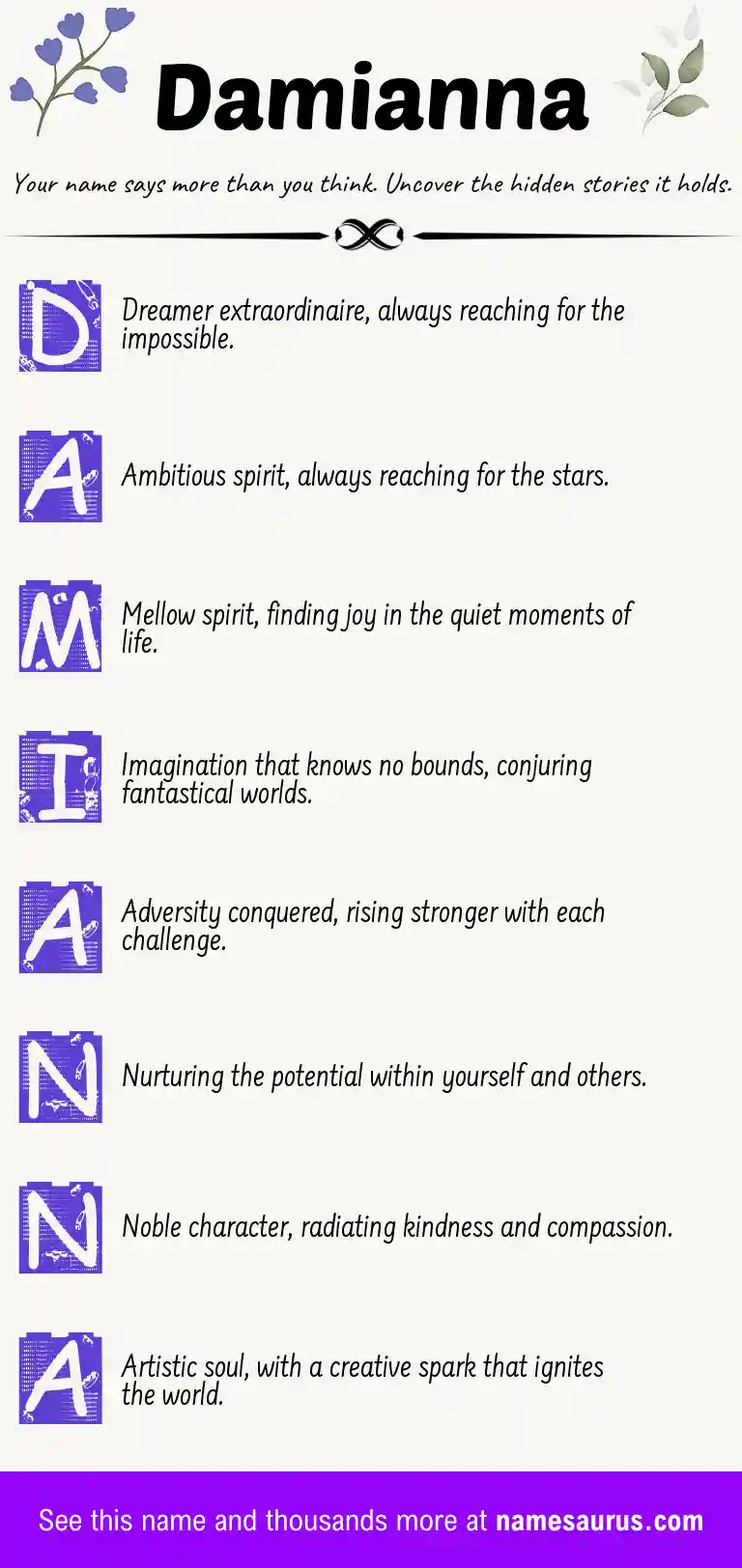 Acrostic poem about Damianna.