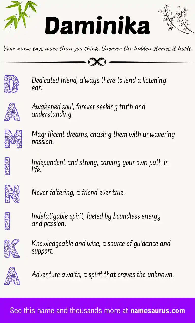 Acrostic poem about Daminika.
