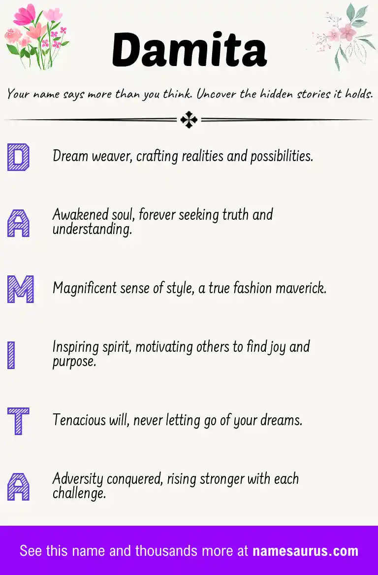Acrostic poem about Damita.
