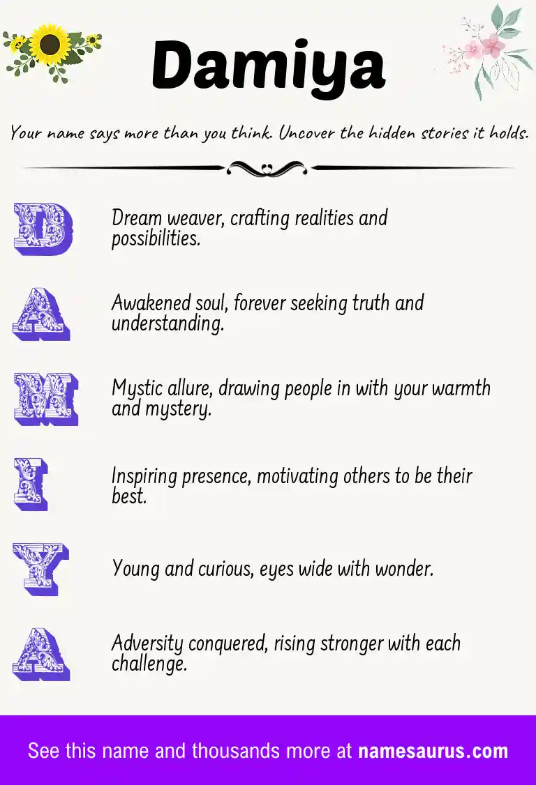 Acrostic poem about Damiya.