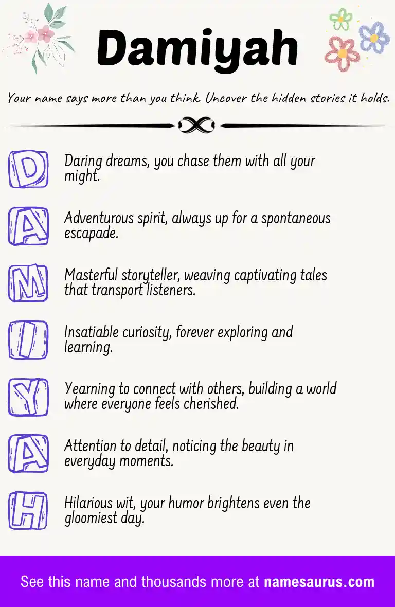 Acrostic poem about Damiyah.