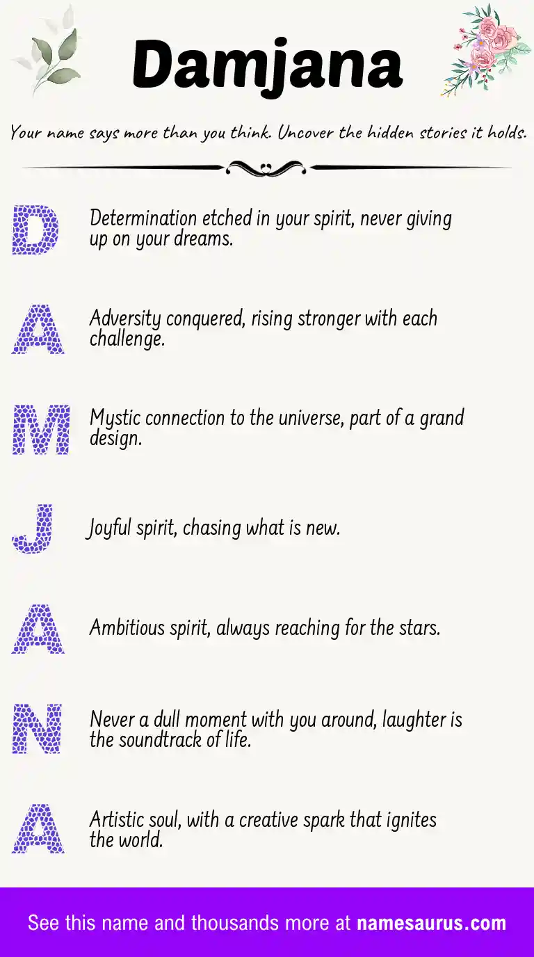 Acrostic poem about Damjana.