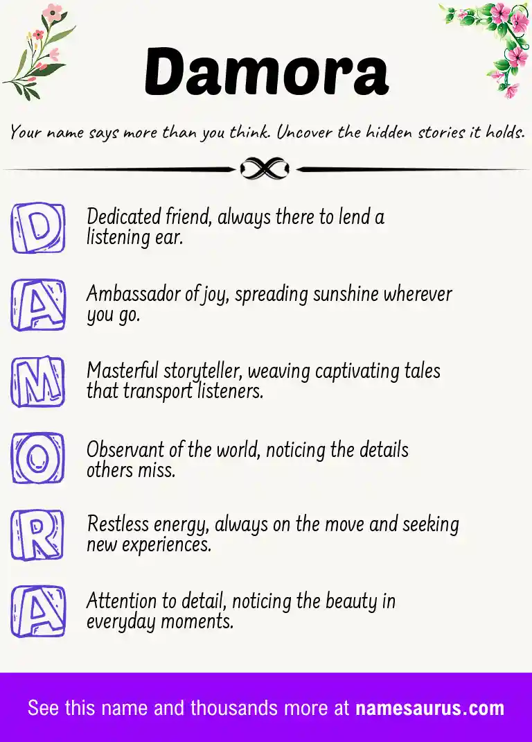 Acrostic poem about Damora.