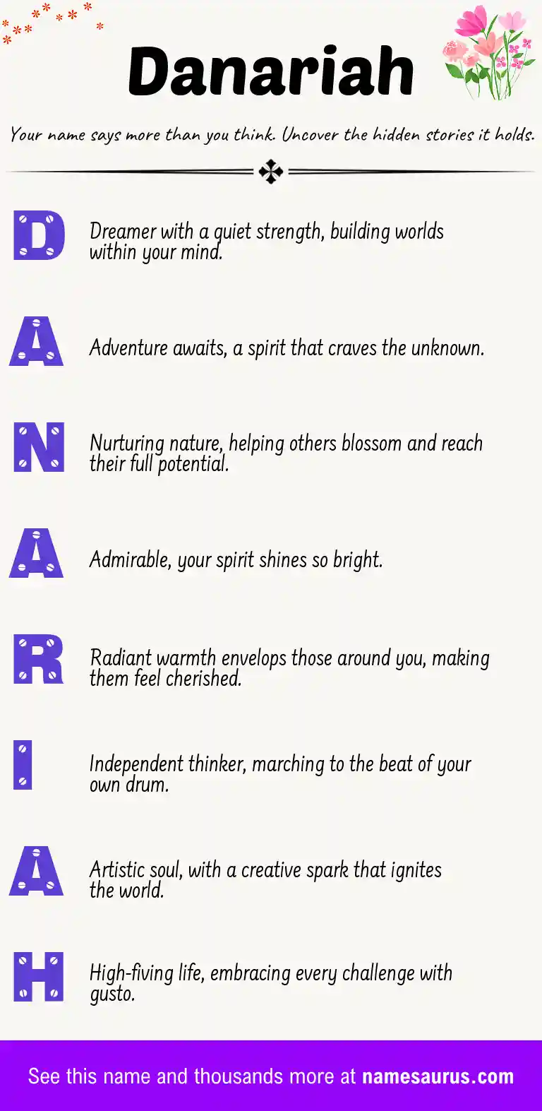 Acrostic poem about Danariah.