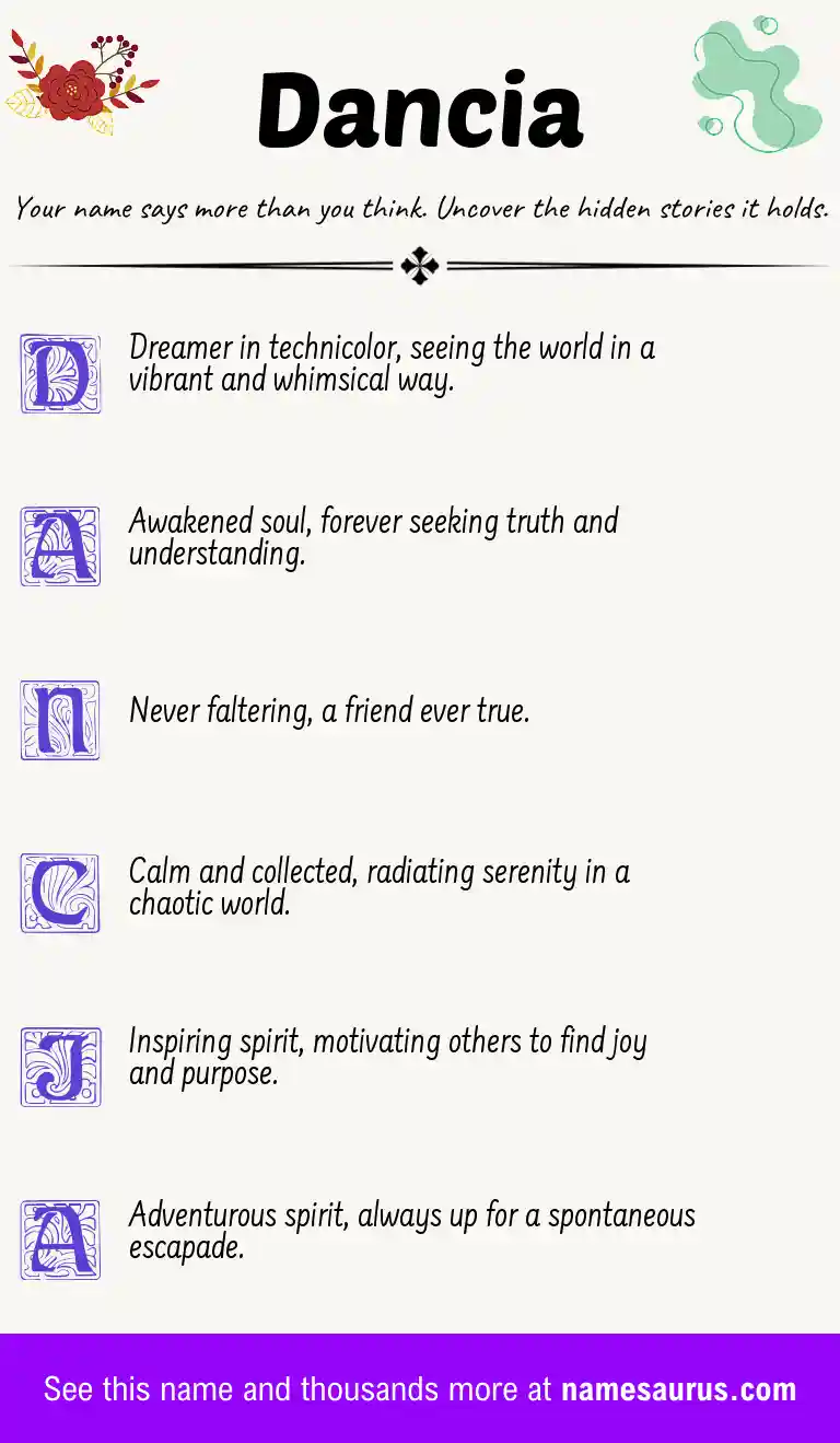 Acrostic poem about Dancia.