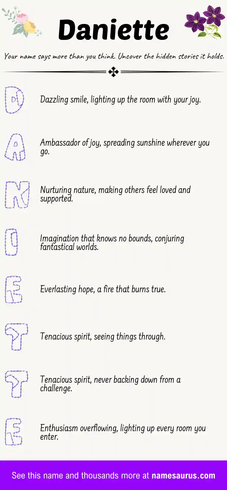 Acrostic poem about Daniette.