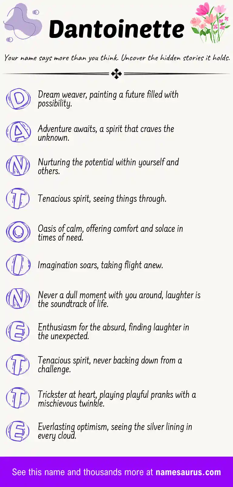 Acrostic poem about Dantoinette.