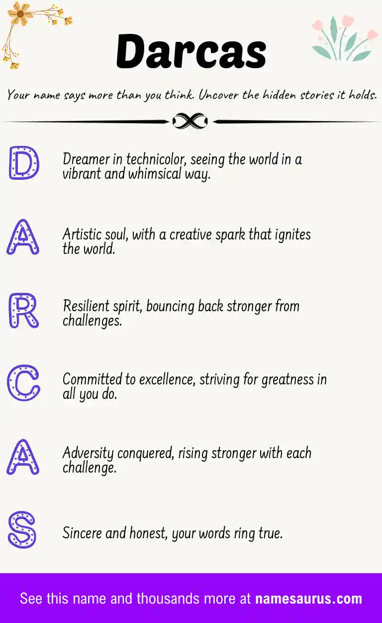 Acrostic poem about Darcas.