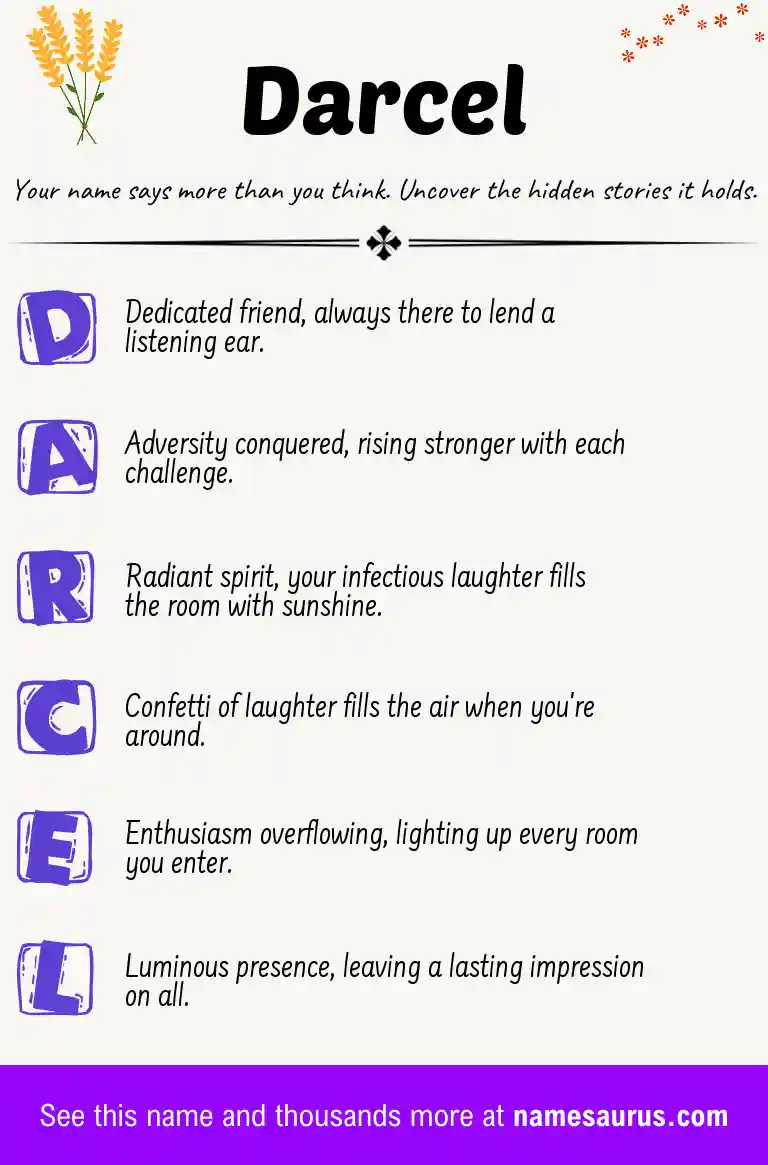 Acrostic poem about Darcel.