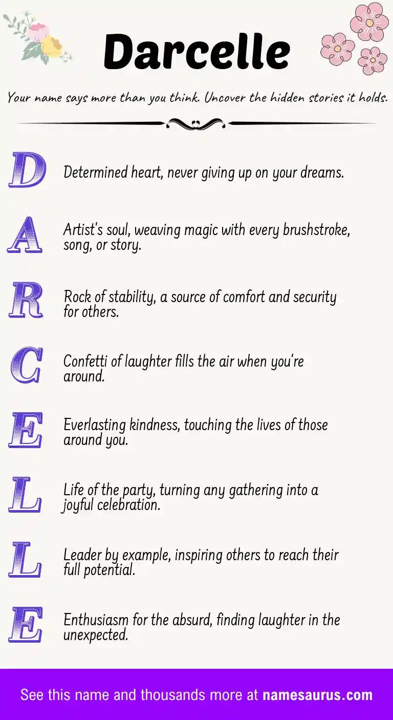 Acrostic poem about Darcelle.