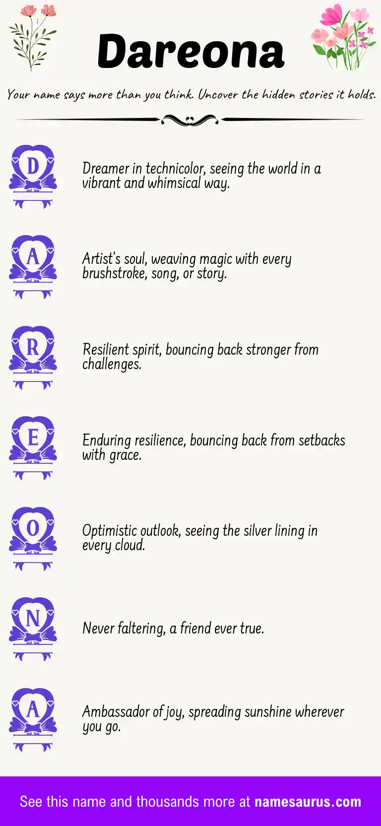 Acrostic poem about Dareona.