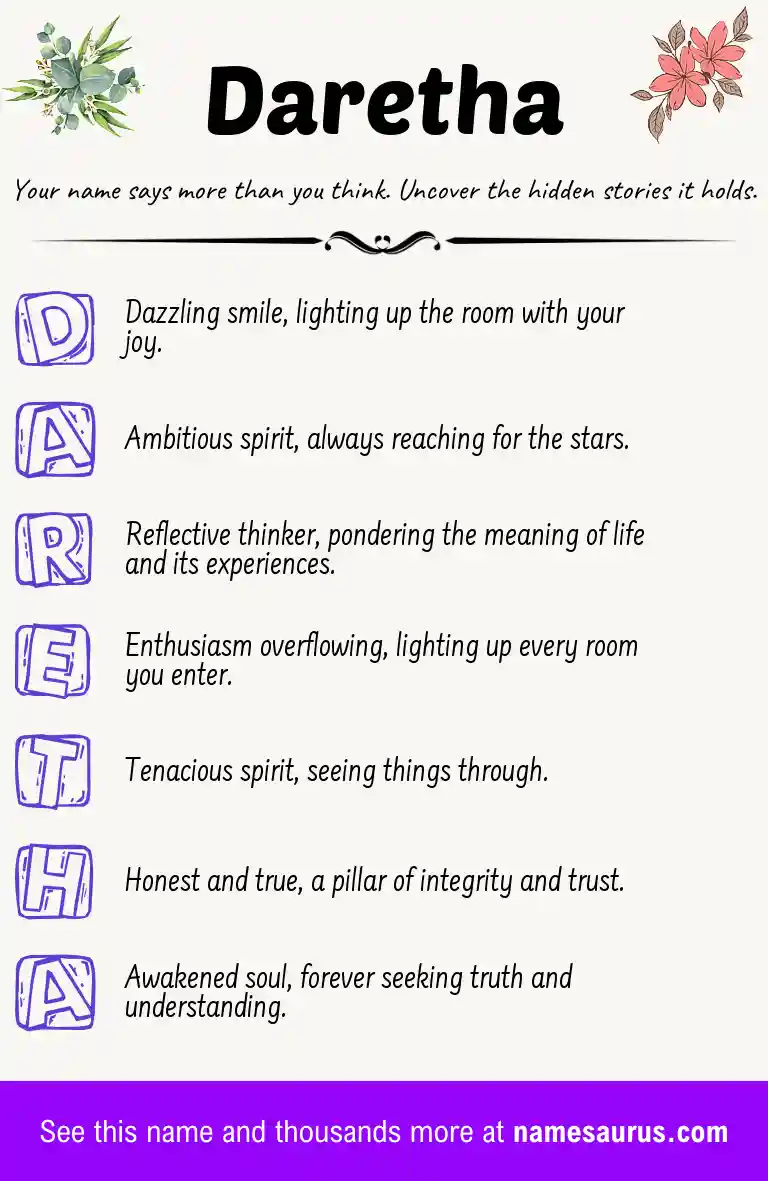 Acrostic poem about Daretha.