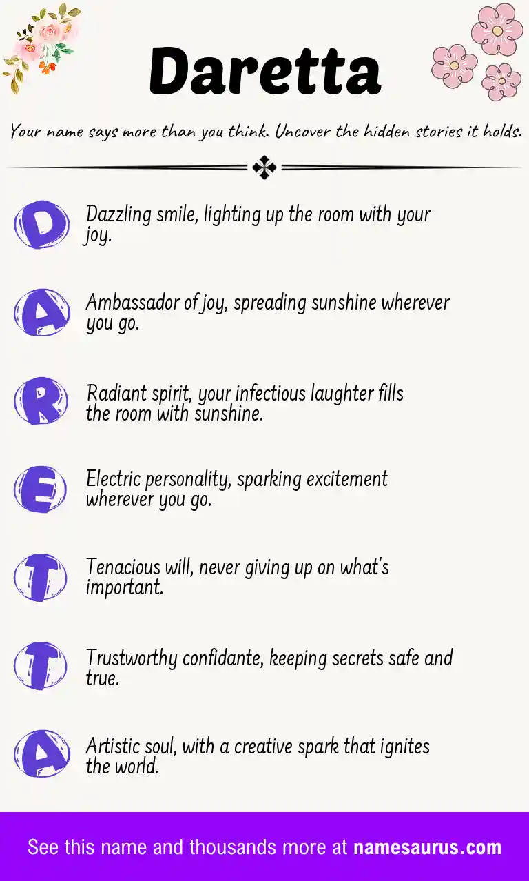 Acrostic poem about Daretta.