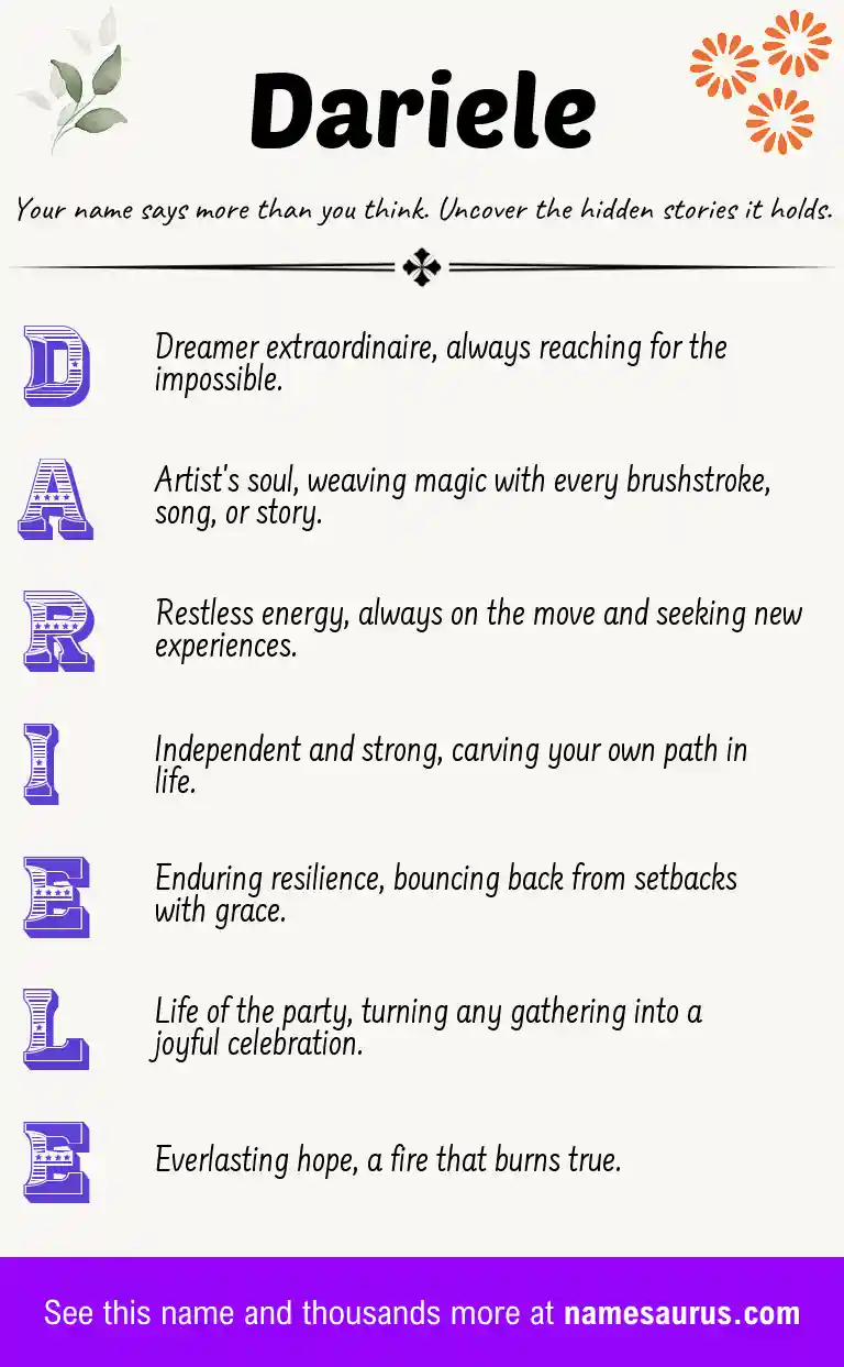Acrostic poem about Dariele.