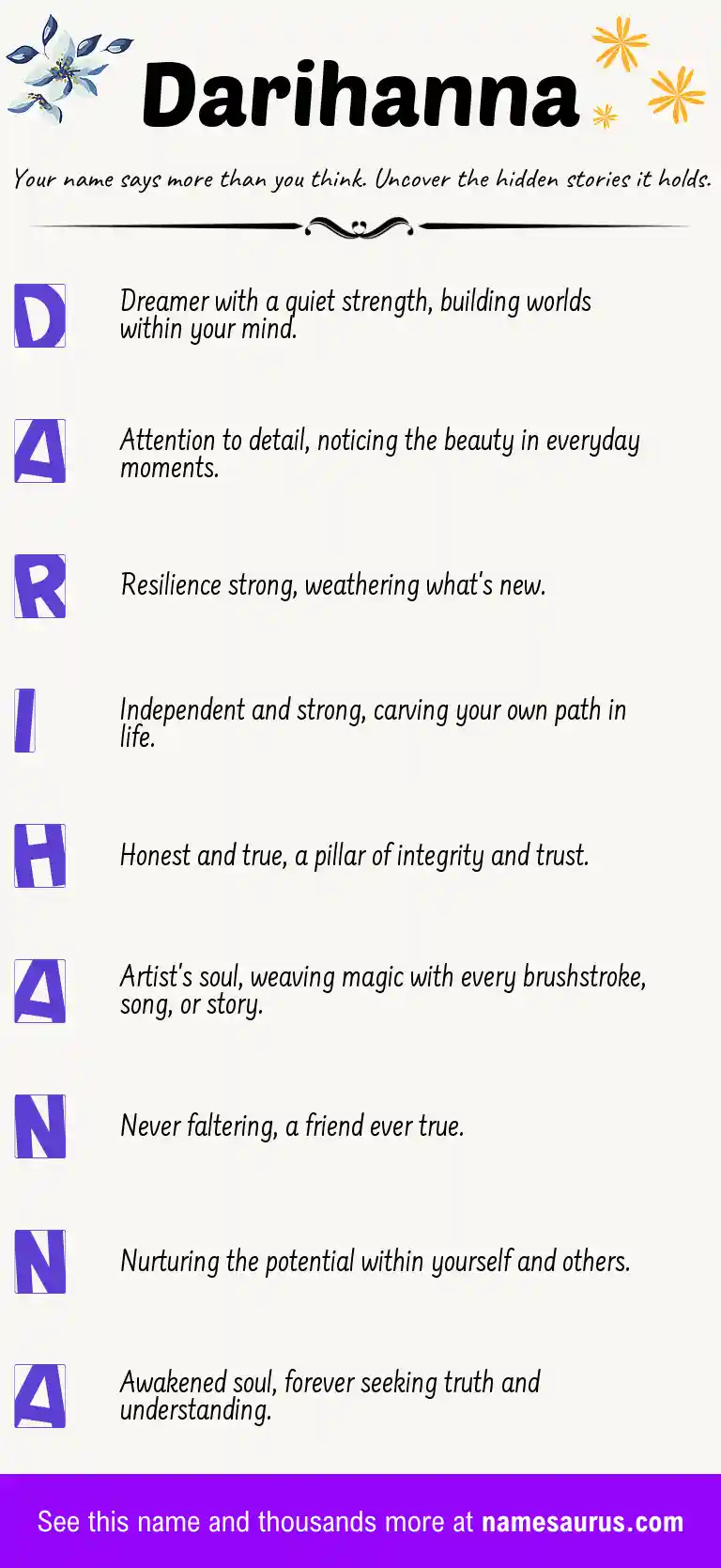 Acrostic poem about Darihanna.