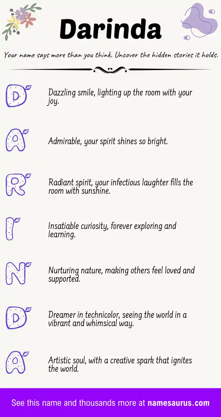 Acrostic poem about Darinda.