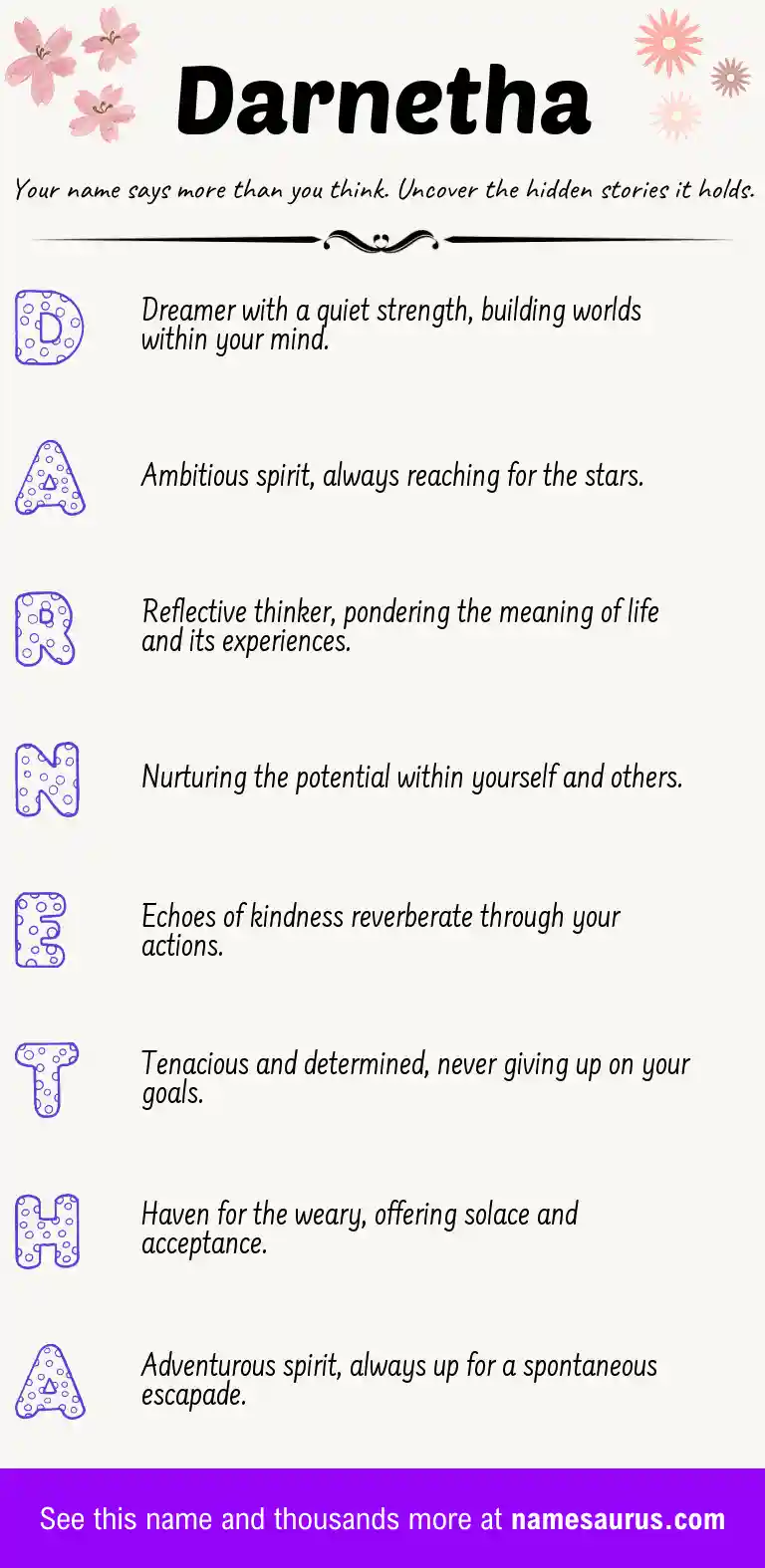 Acrostic poem about Darnetha.