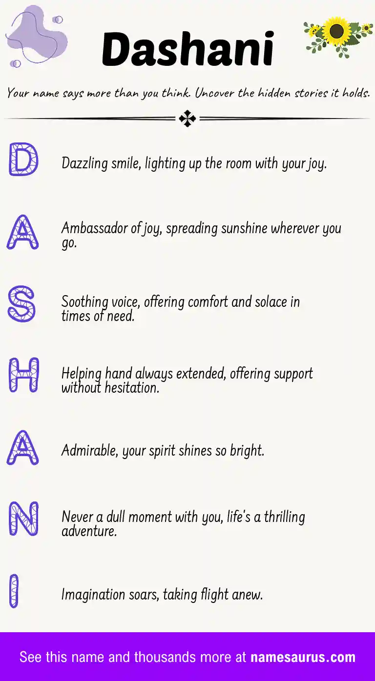 Acrostic poem about Dashani.