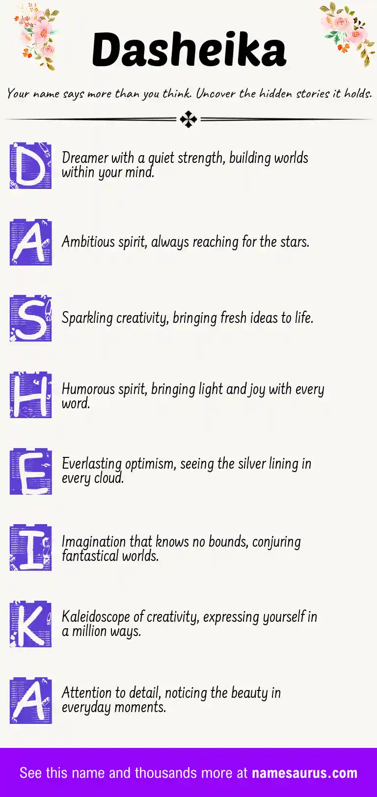 Acrostic poem about Dasheika.