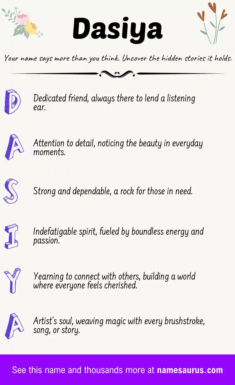 Acrostic poem about Dasiya.