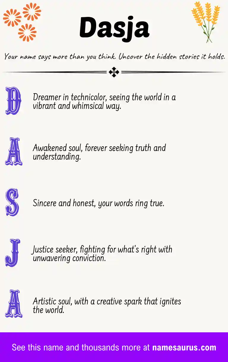 Acrostic poem about Dasja.