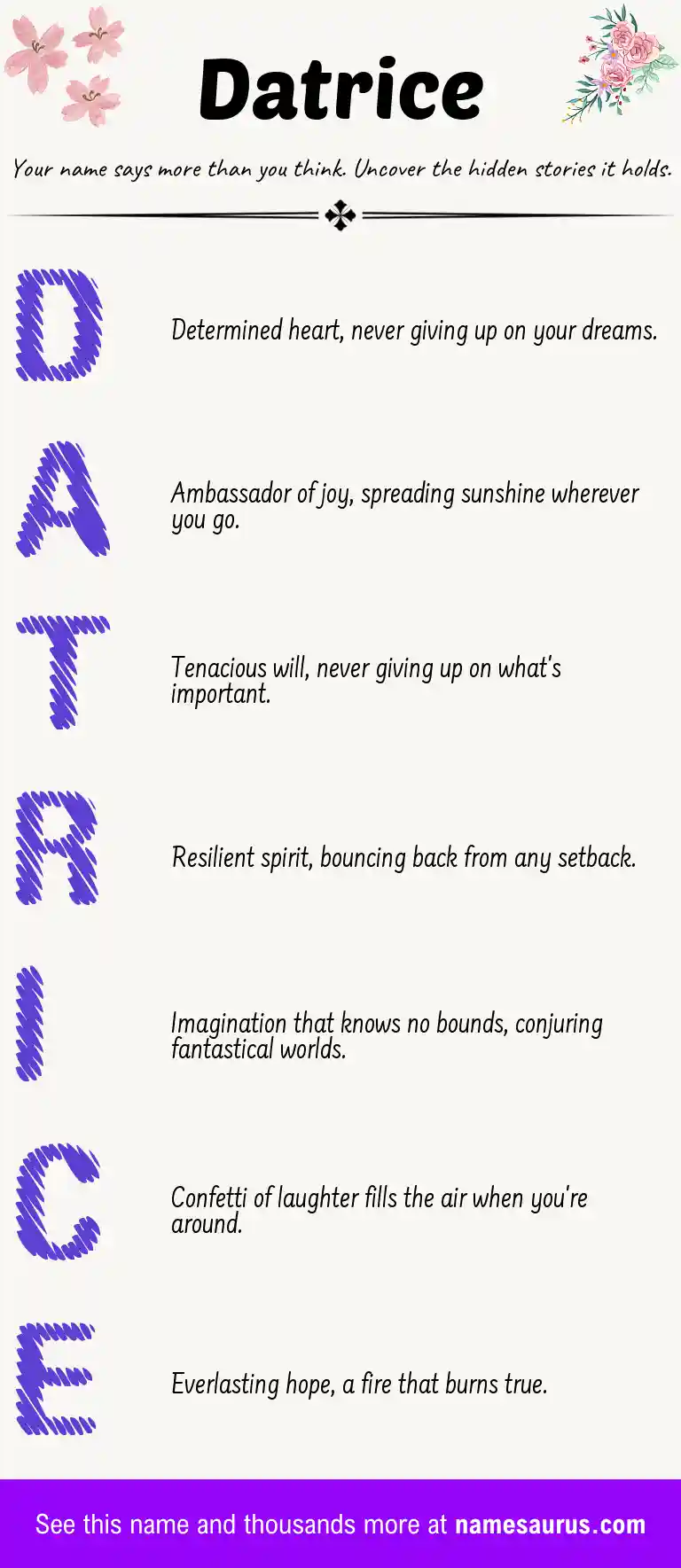Acrostic poem about Datrice.