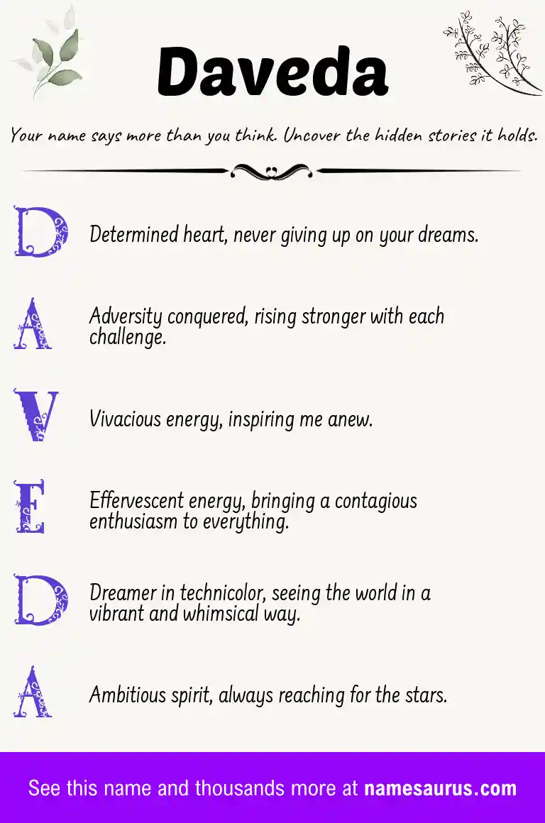 Acrostic poem about Daveda.