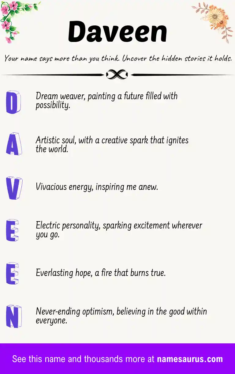 Acrostic poem about Daveen.