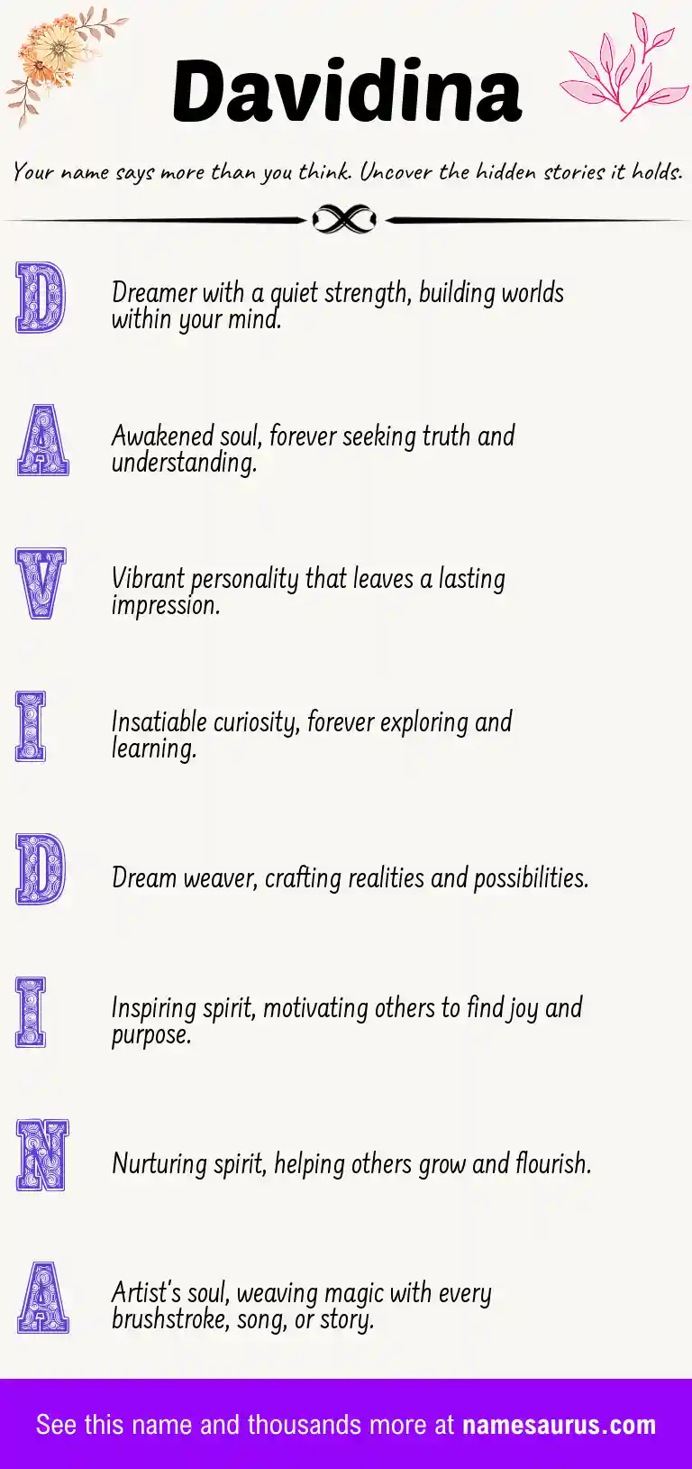 Acrostic poem about Davidina.