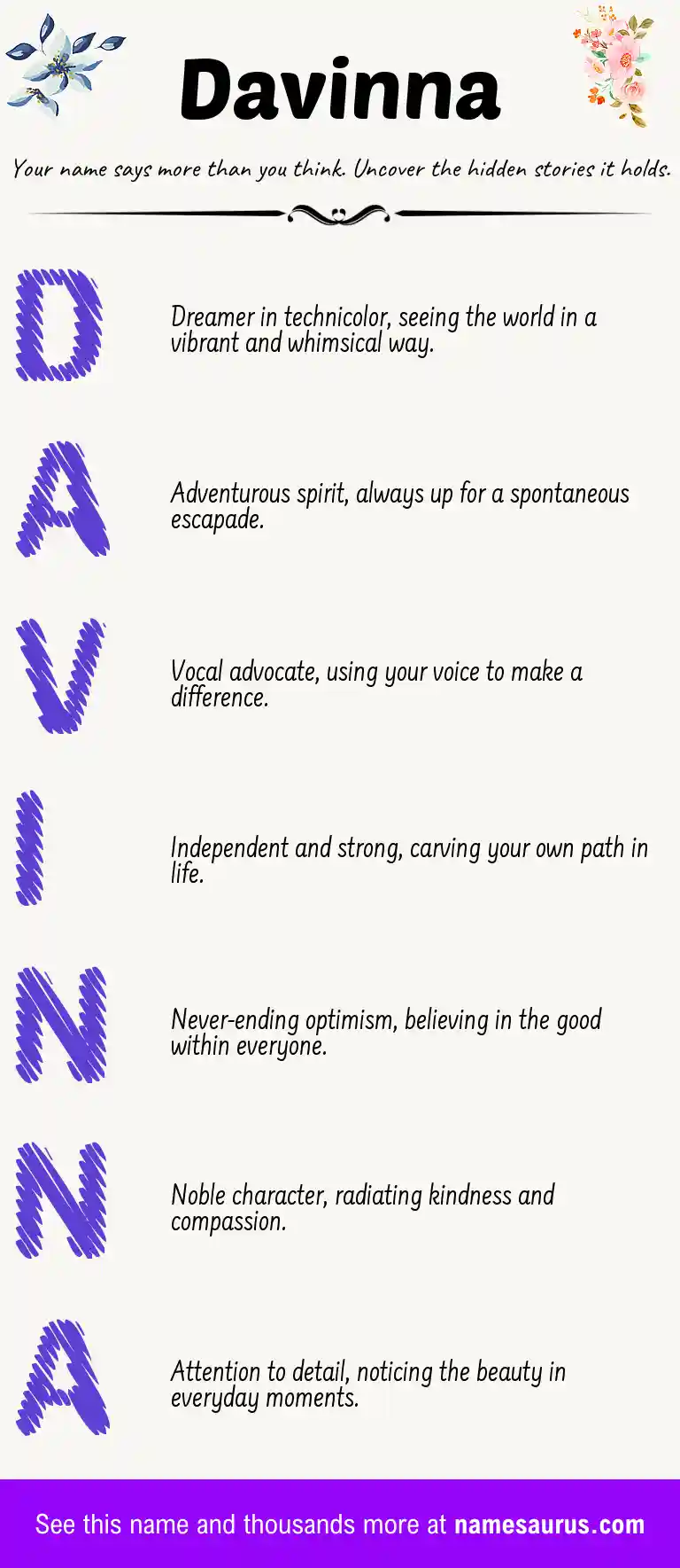 Acrostic poem about Davinna.