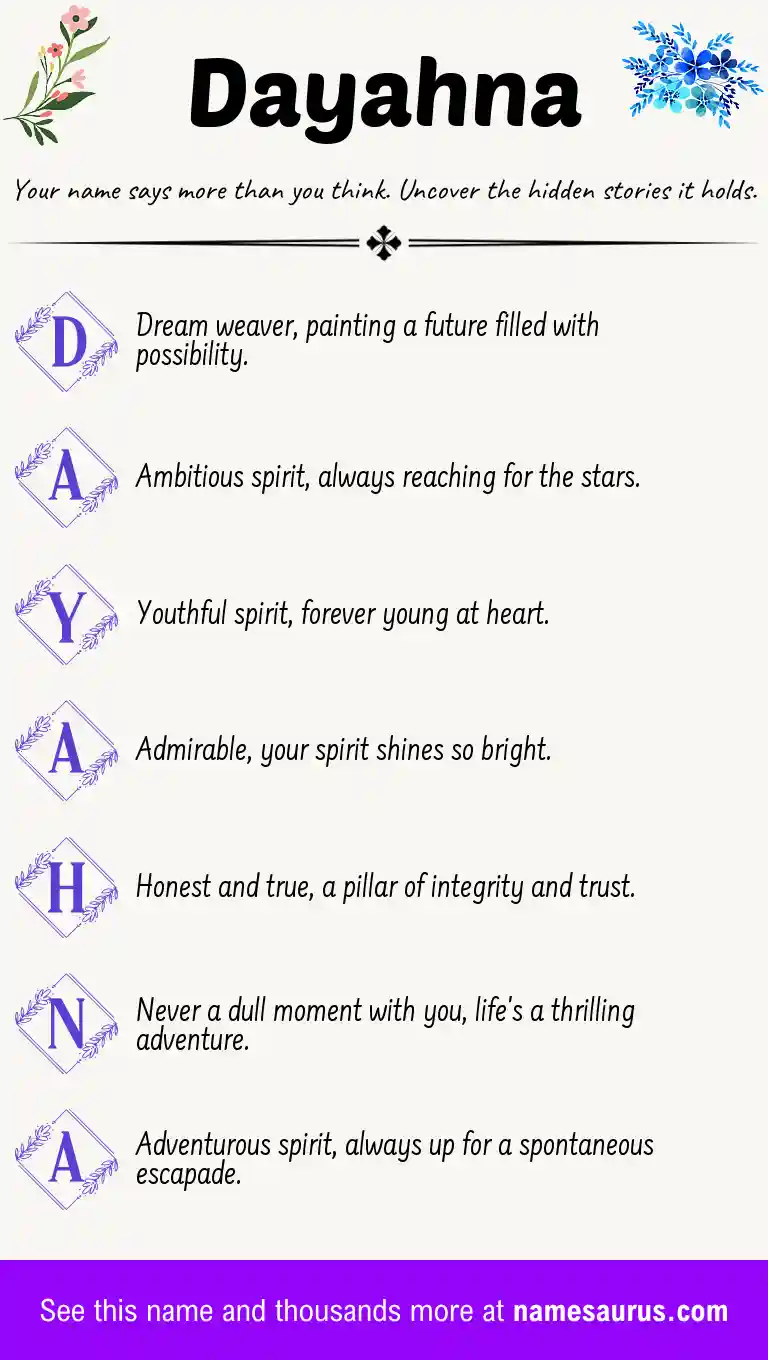 Acrostic poem about Dayahna.