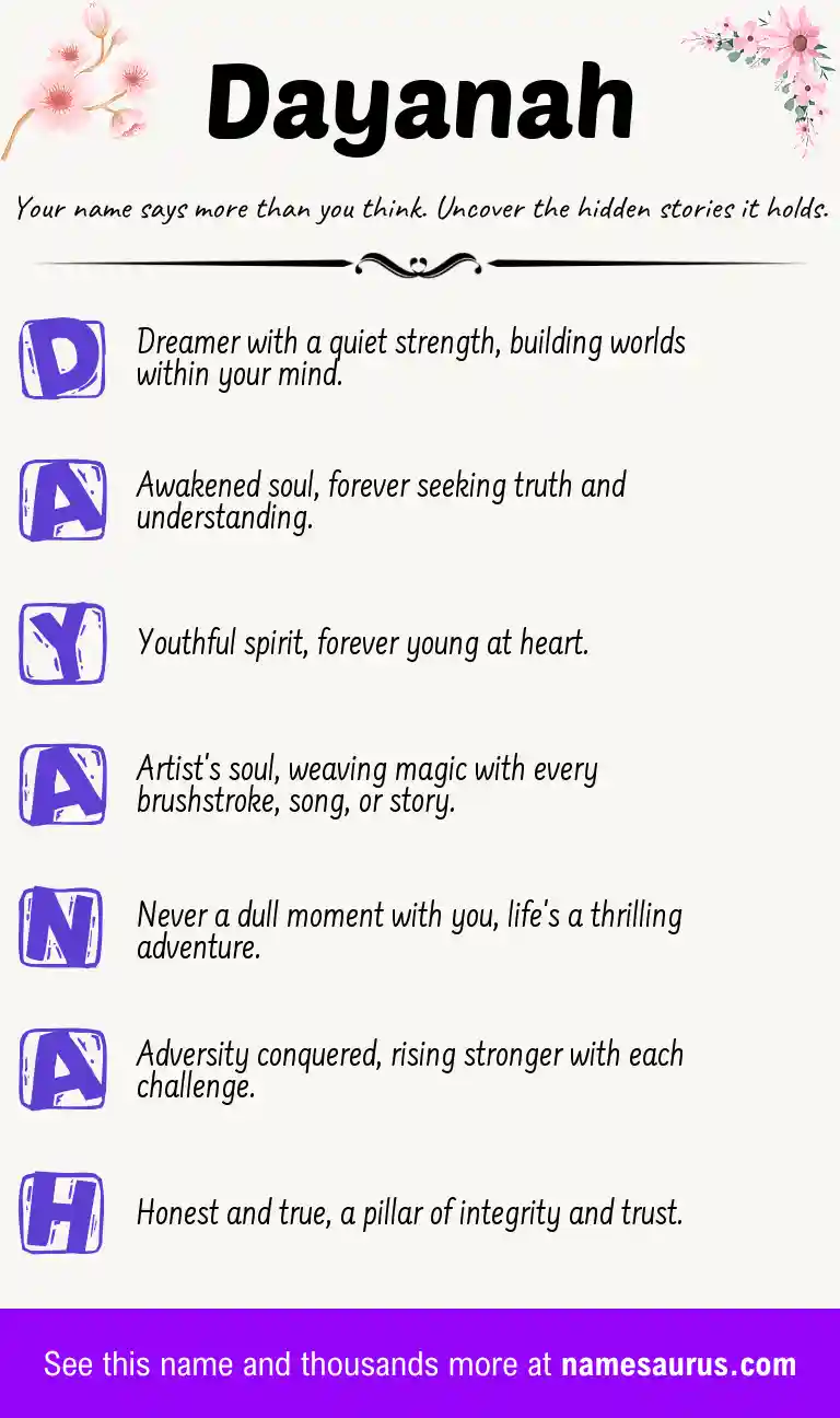 Acrostic poem about Dayanah.