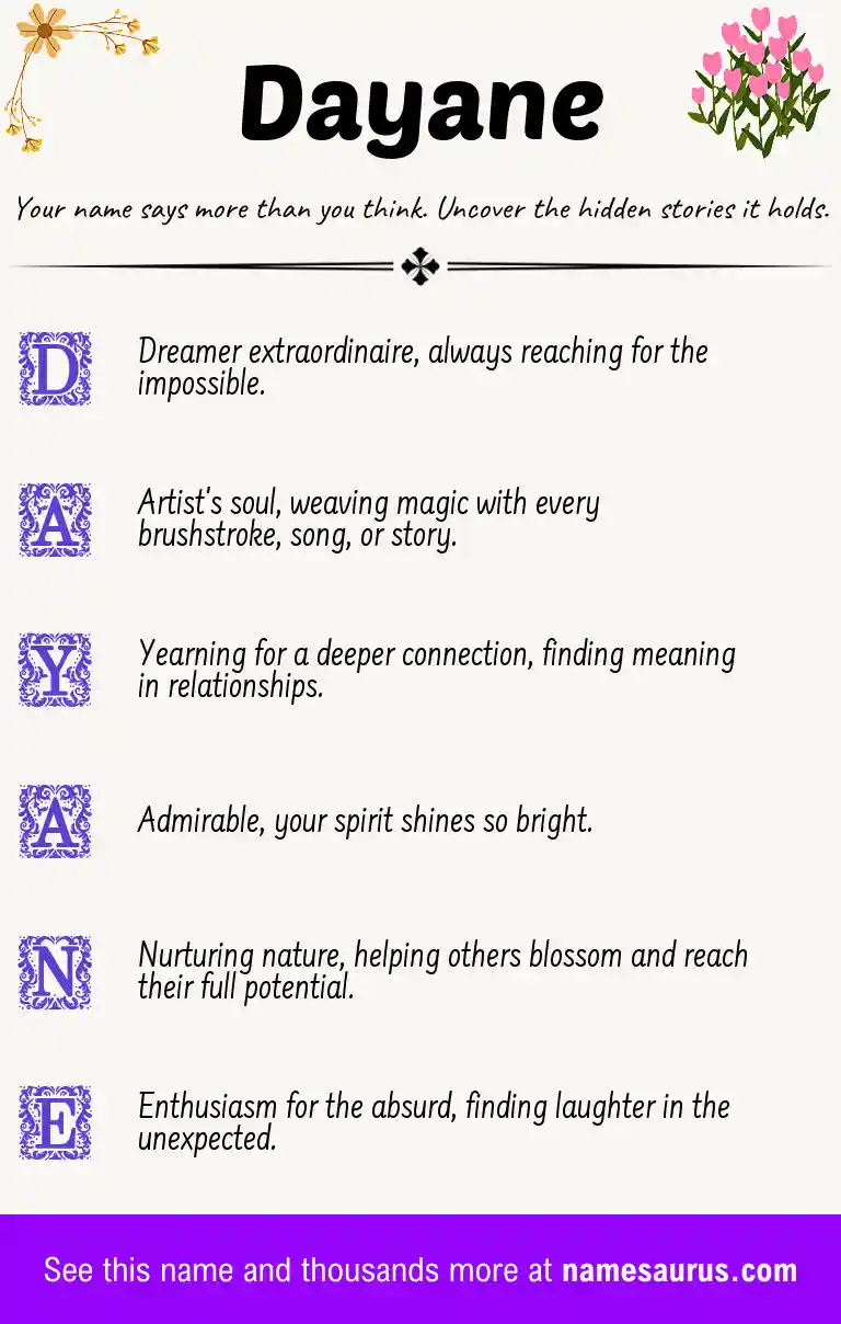 Acrostic poem about Dayane.