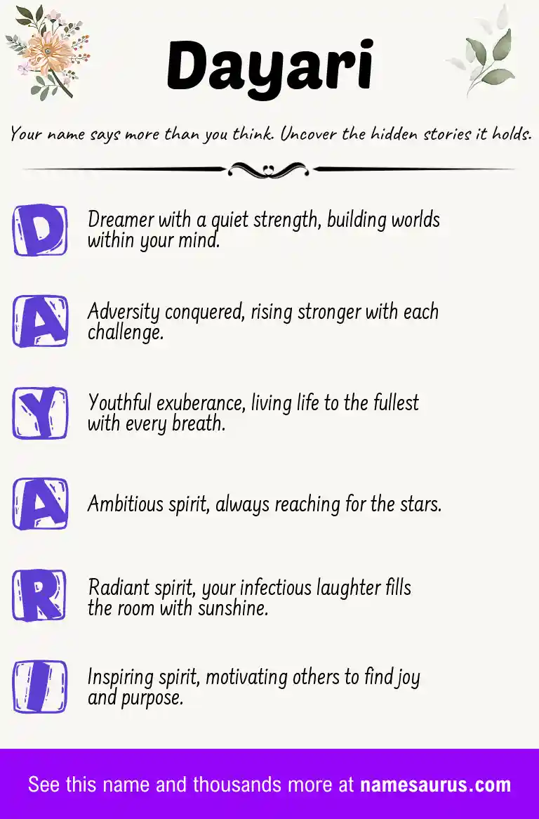 Acrostic poem about Dayari.