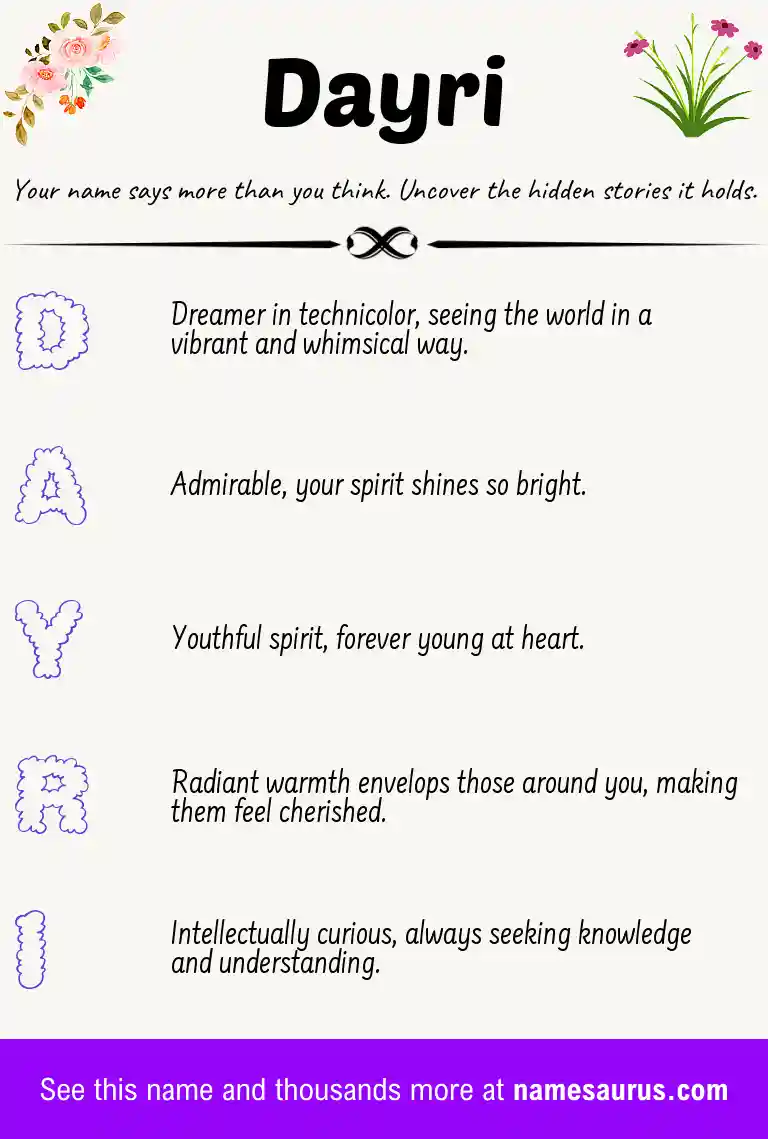 Acrostic poem about Dayri.