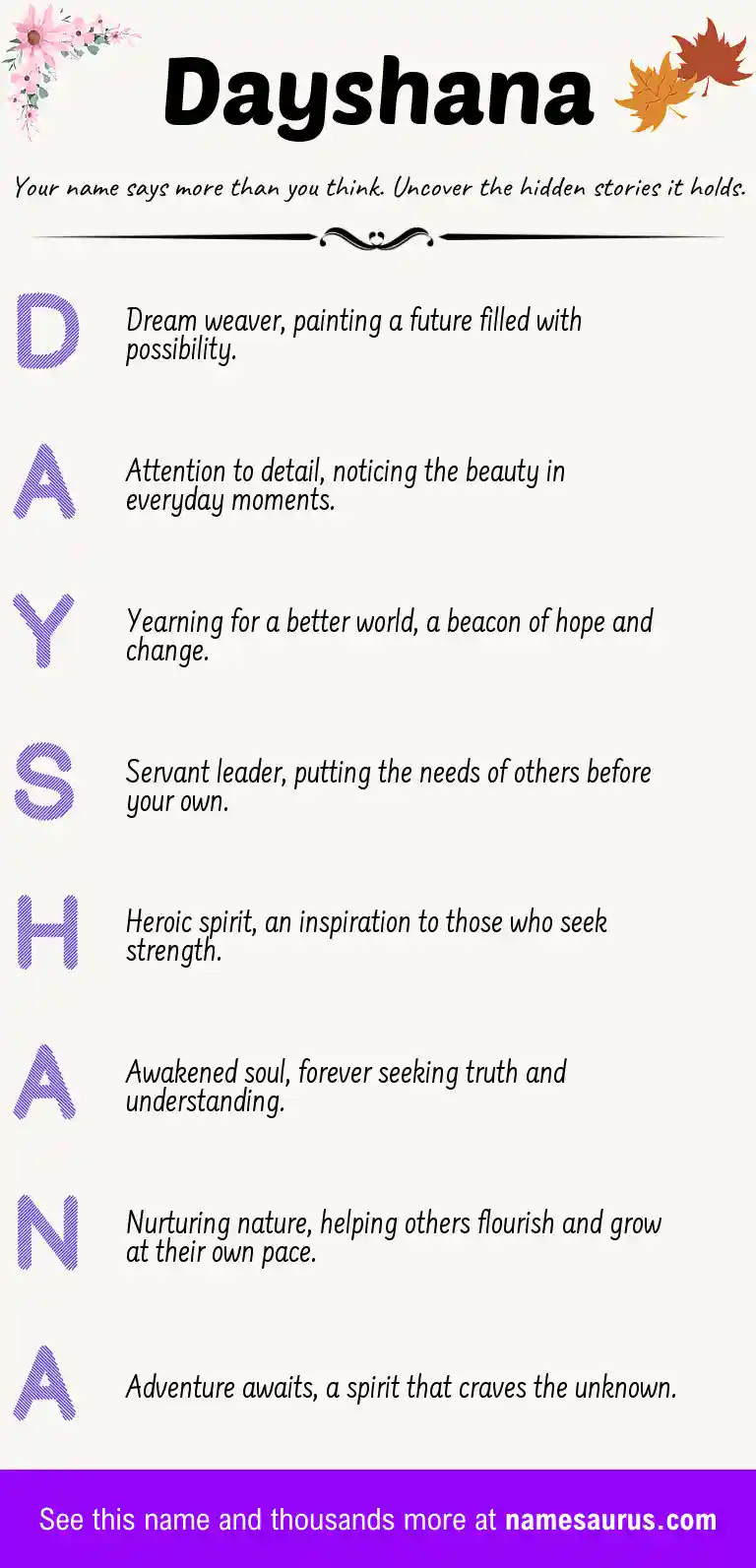 Acrostic poem about Dayshana.