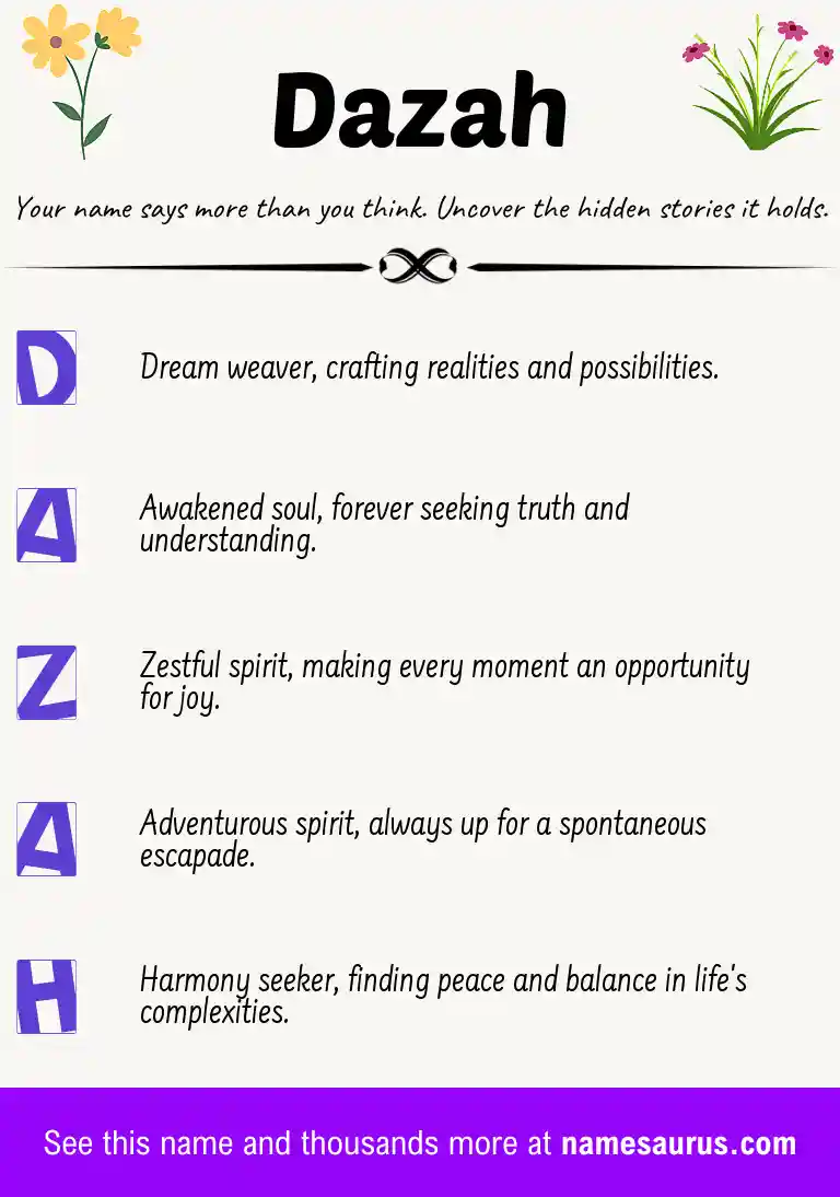 Acrostic poem about Dazah.