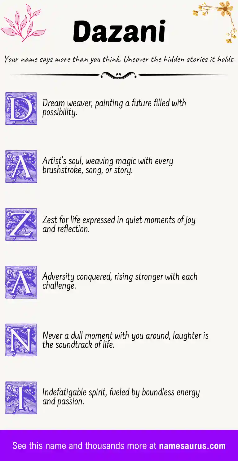 Acrostic poem about Dazani.