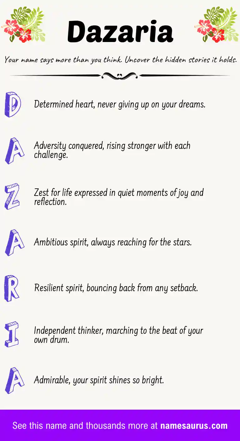 Acrostic poem about Dazaria.