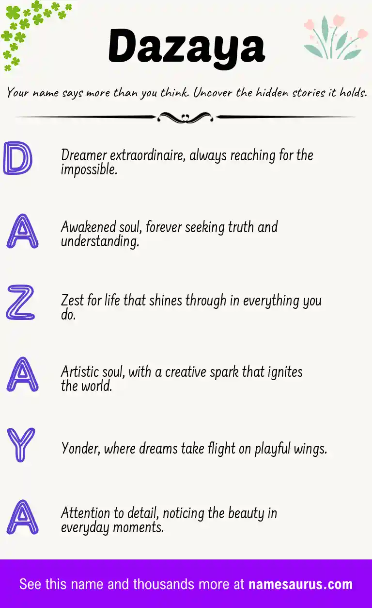 Acrostic poem about Dazaya.