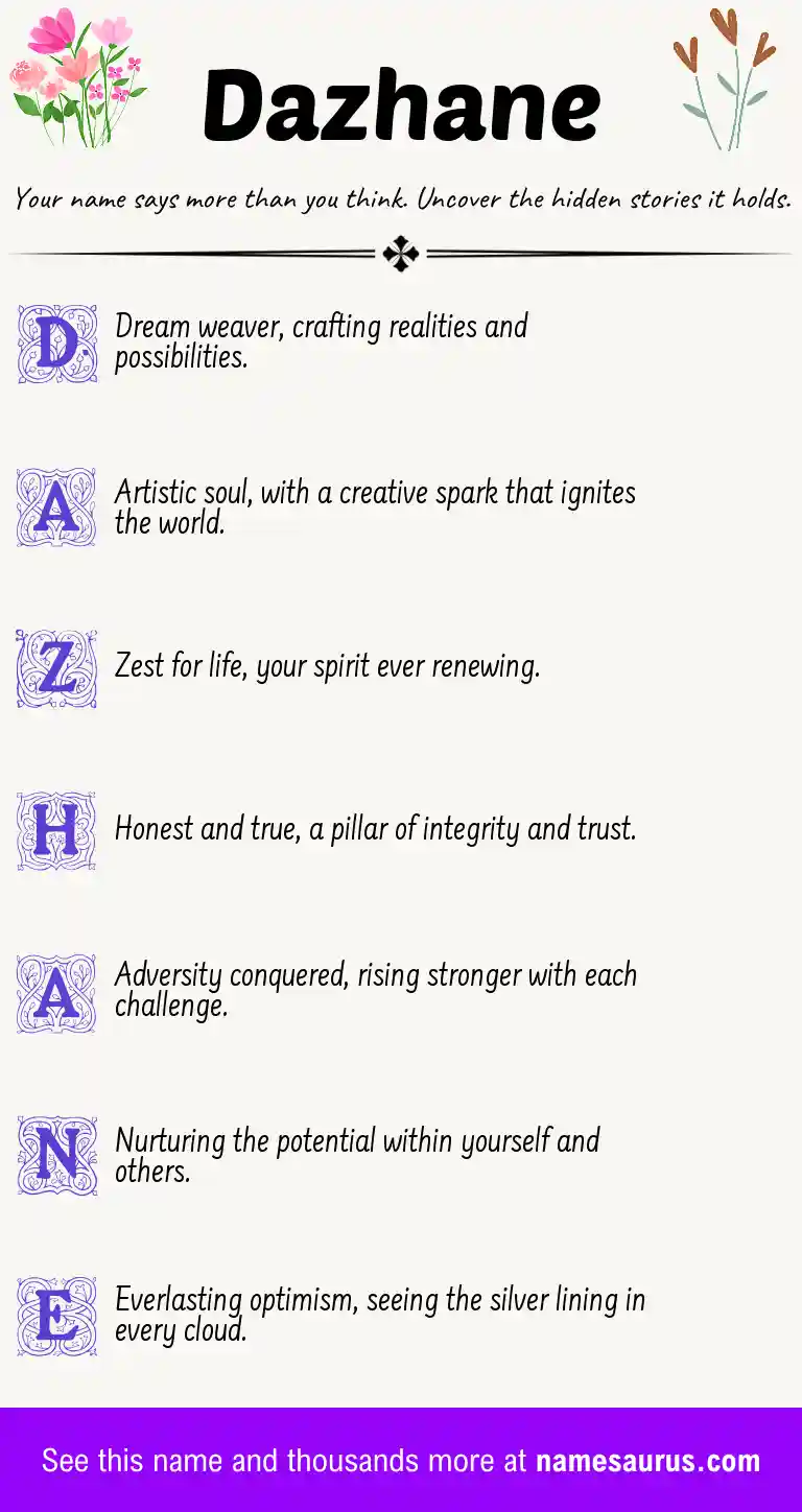 Acrostic poem about Dazhane.