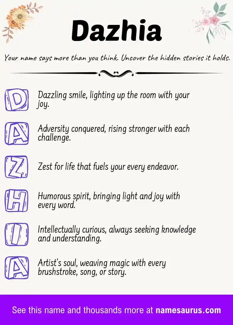 Acrostic poem about Dazhia.